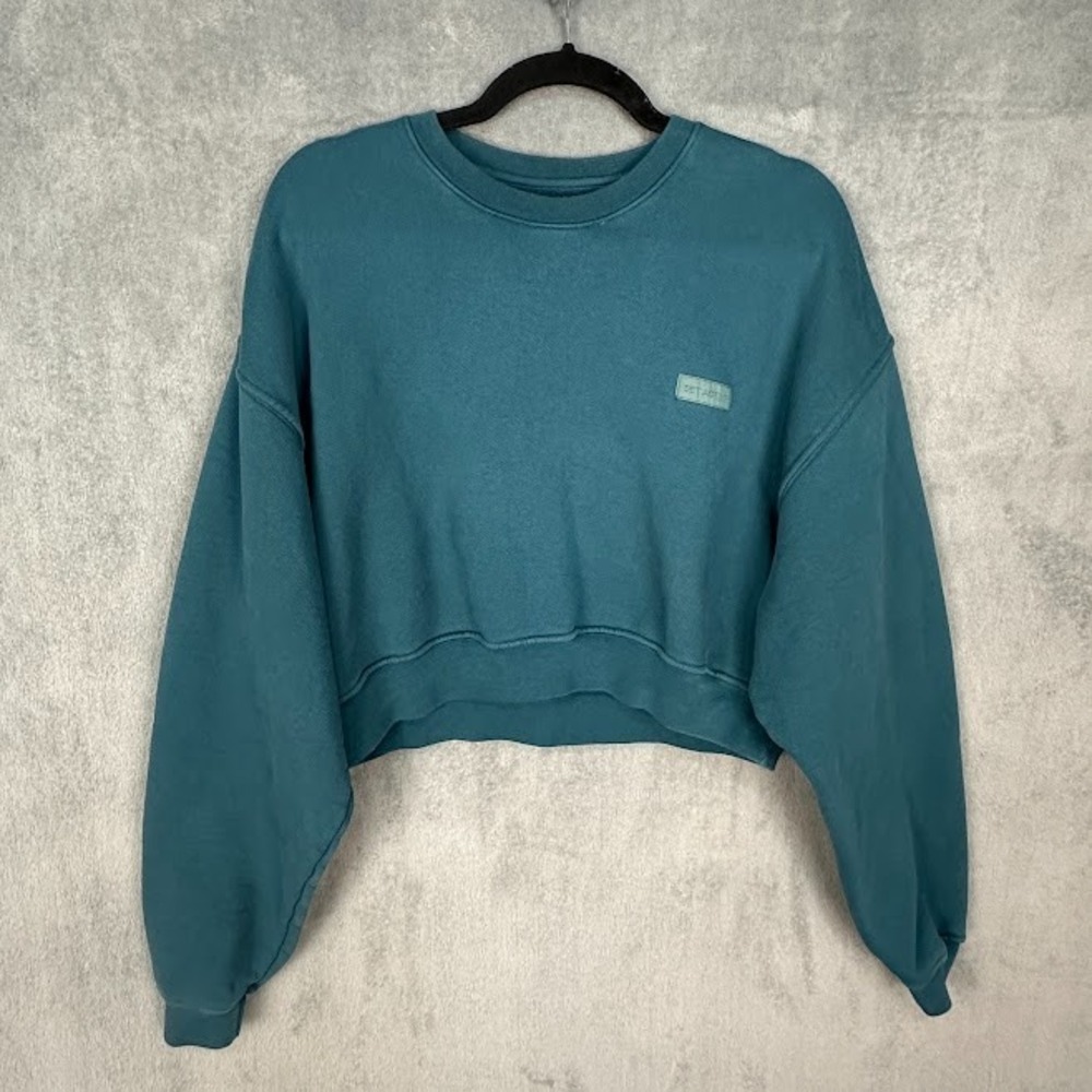 Set Active Sweatshirt Womens Medium Teal Cropped Slouchy Crewneck Comfort Active